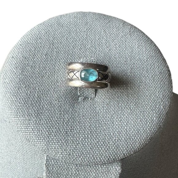 925 Sterling Silver Blue Topaz Set of 3 Stackable Rings Size 6.75 - Picture 1 of 8